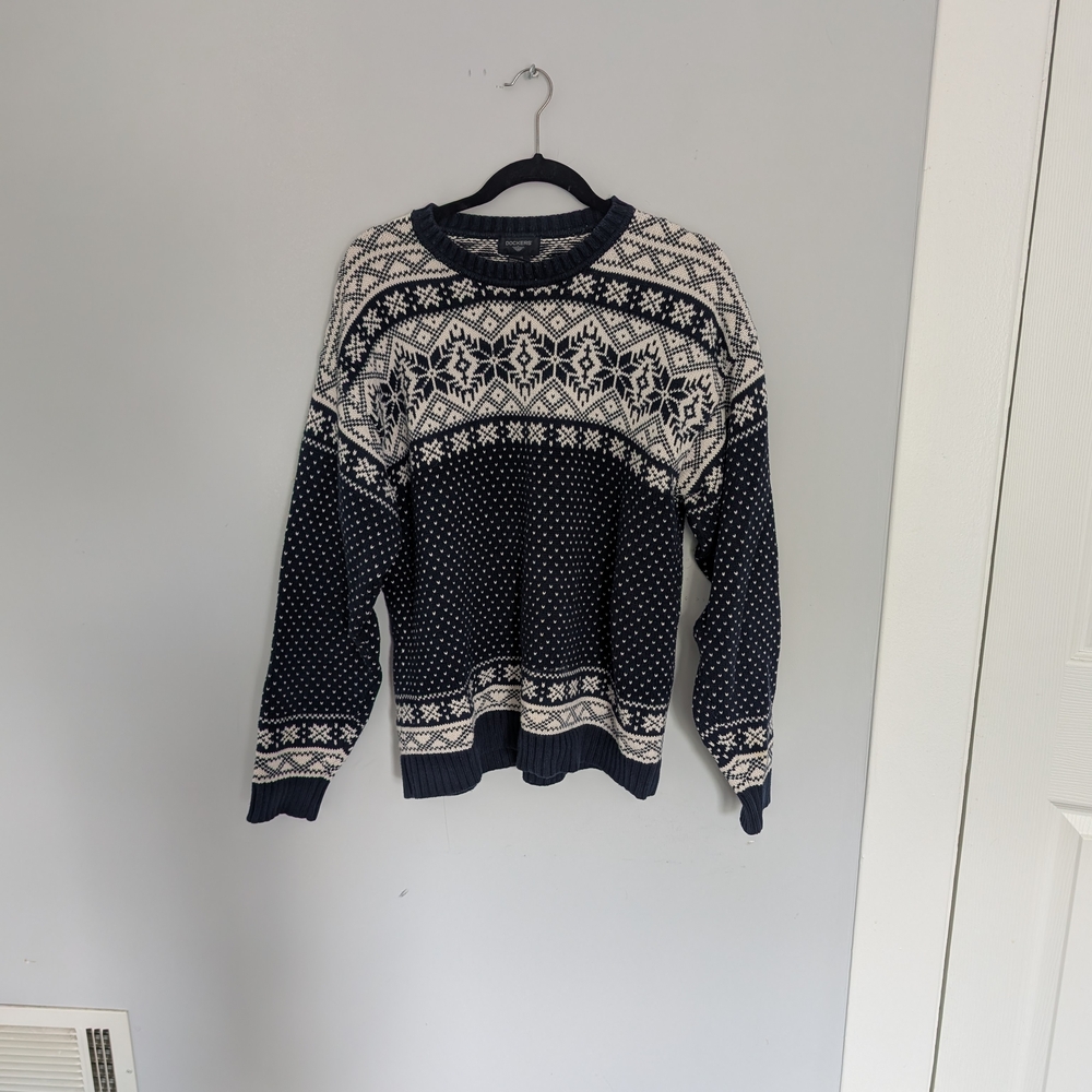 Dockers Blue and White Patterned Crewneck Sweater
